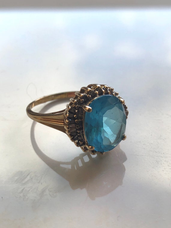 Vintage Aquamarine & Diamond 14k gold ring / size… - image 2