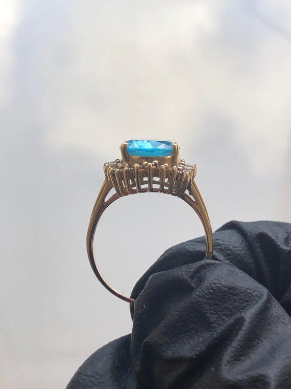 Vintage Aquamarine & Diamond 14k gold ring / size… - image 3