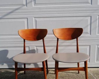 Vintage Mid Century Modern Teak Chairs - Pair