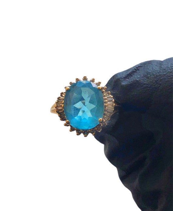 Vintage Aquamarine & Diamond 14k gold ring / size… - image 1