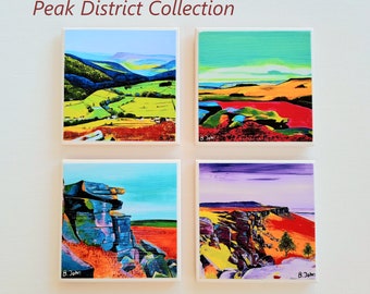 Sheffield Coasters. colourful artwork. Peak district. Leadmill, Hendersons Relish, Lyceum, Crucible. Coaster set of 4. Xmas gift