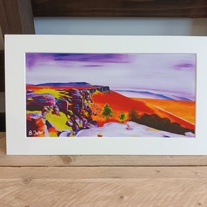 Stanage Edge-poster Panoramisch. Limited edition Peak District, Sheffield-print. Kleurrijke expressionistische kunst. Kunst aan de muur