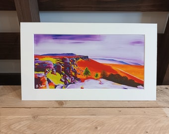 Stanage Edge poster Panoramic. Limited edition Peak District,  Sheffield print. Colourful expressionist art. Wall art