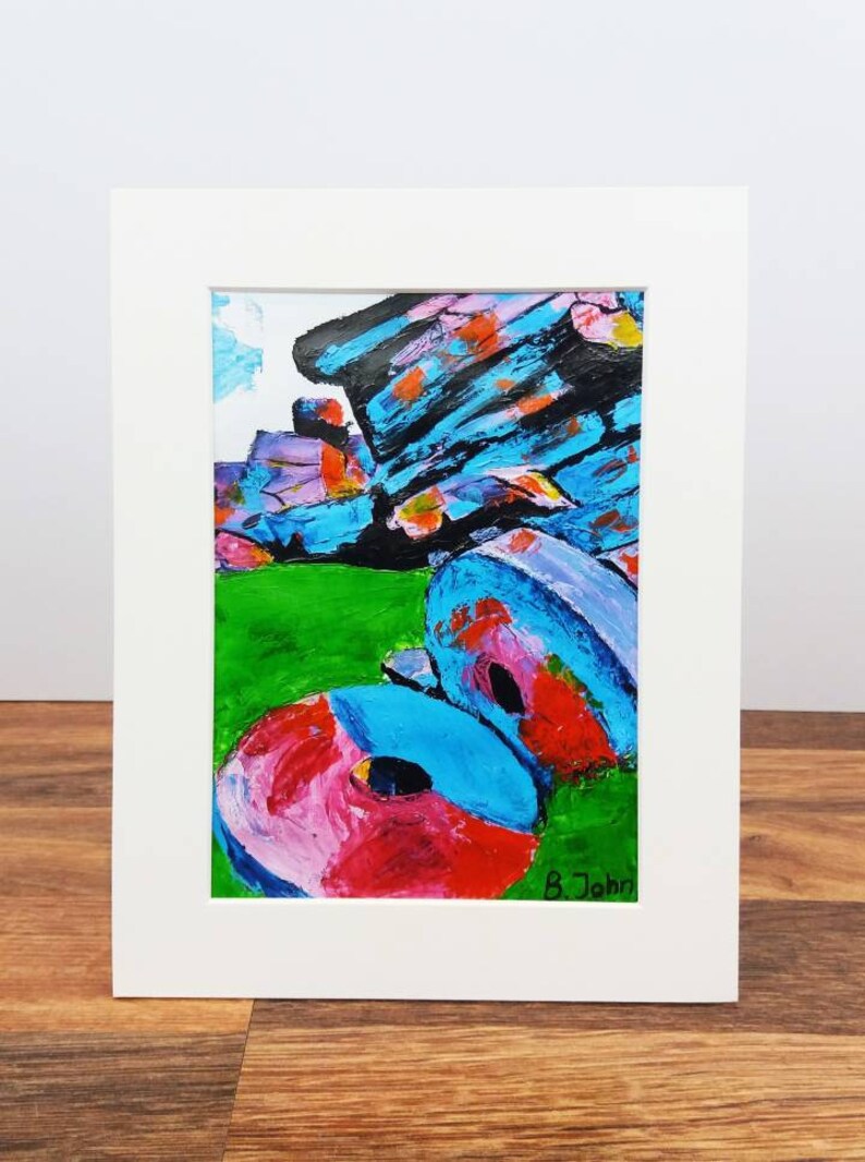 Stanage edge Millstones poster. Limited edition Peak District, Sheffield print. Colourful expressionist art image 1