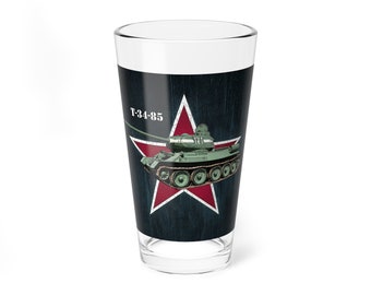 World War 2 Soviet Tank T-34-85 w/red star background Mixing-Pint Glass, 16oz
