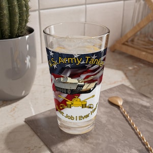 M1 Abrams Tank Mixing Glass, U.S. Army Tanker Gift, Best Job I Ever Had, Soldier Home Barware, Military Themed Party Decor