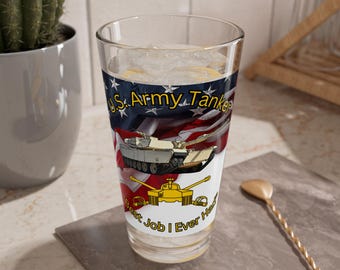 M1 Abrams Tank Mixing Glass, U.S. Army Tanker Gift, Best Job I Ever Had, Soldier Home Barware, Military Themed Party Decor
