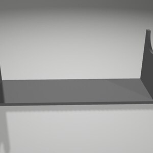 May include: A gray wooden stand with two upright supports for holding a sword or other long object.