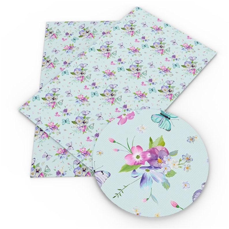 Pastel Bouquet and Butterflies Floral Faux Leather Sheets DIY Hair Bows 8x11 Faux Leather A4 Vinyl Fabric Sheet Earrings DIY