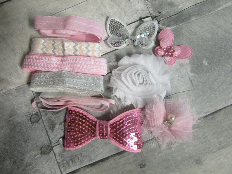 Grey And Pink Spring Infant Headband Kit Diy Station Baby Headbands