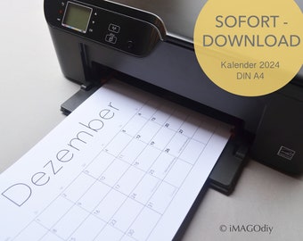 Kalender 2024, digital Download, DIN A4, Querformat, zum selbst ausdrucken, PDF Sofortdownload, schlichtes Design