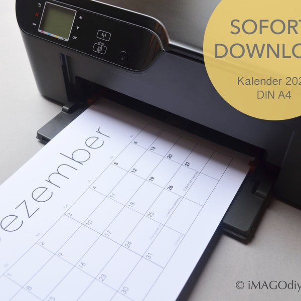 Calendar 2024, digital download, DIN A4, landscape format, to print out yourself, PDF instant download, simple design