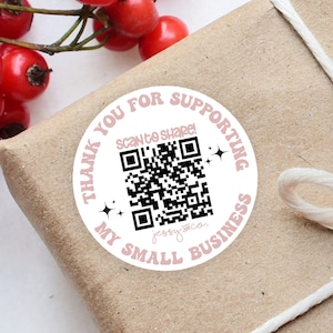 Adesivi con codice QR di ringraziamento per aziende, adesivi per social media per piccoli negozi, adesivi per imballaggi e buste