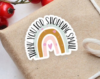 Thank You For Shopping Small Sticker for Small Shops and business. Boho Rainbow Sticker for Packing and Envelopes
