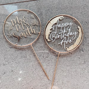 Acrylic Circle Cake Topper, Gold Foiled and Gold Hardware 4&quot; Circle Topper Perfect for Weddings, Birthdays and any occasion