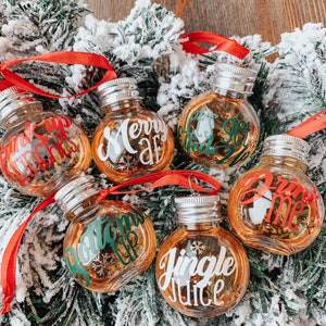 Christmas Booze Balls Ornaments. Funny Shot Glass For Stocking Stuffers As Christmas Presents. Bundle of 6 With Custom Options.