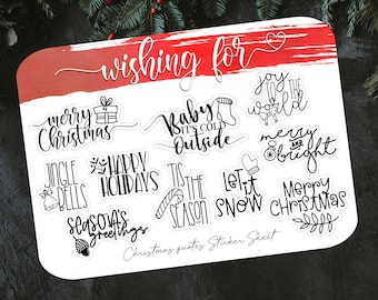 Christmas quotes/greetings Theme Sticker Sheet for Planner and Bullet Journal, SVinyl Sticker Paper Matte