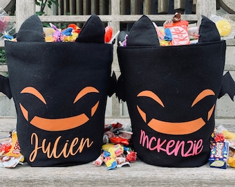 Trick Or Treat Halloween Bag For Kids With Custom Glow In The Dark Name. Choose From Six Different Fun Colours For Halloween Night