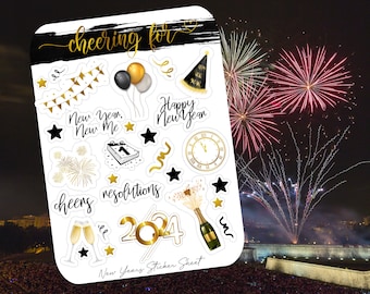 New Years Theme Sticker Sheet for Planner and Bullet Journal, Vinyl Sticker Paper Matte