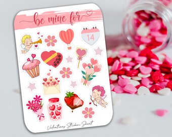 Valentine's Day/Be Mine Theme Sticker Sheet for Planner and Bullet Journal, Vinyl Sticker Paper Matte