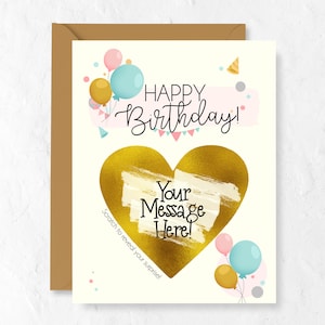 Carte de joyeux anniversaire personnalisée à gratter, jolie surprise, cartes de voeux personnalisées et faites main