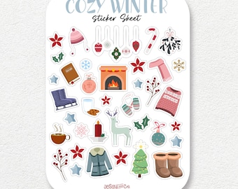 Winter/Cozy Theme Sticker Sheet for Planner and Bullet Journal, Vinyl Sticker Paper Matte