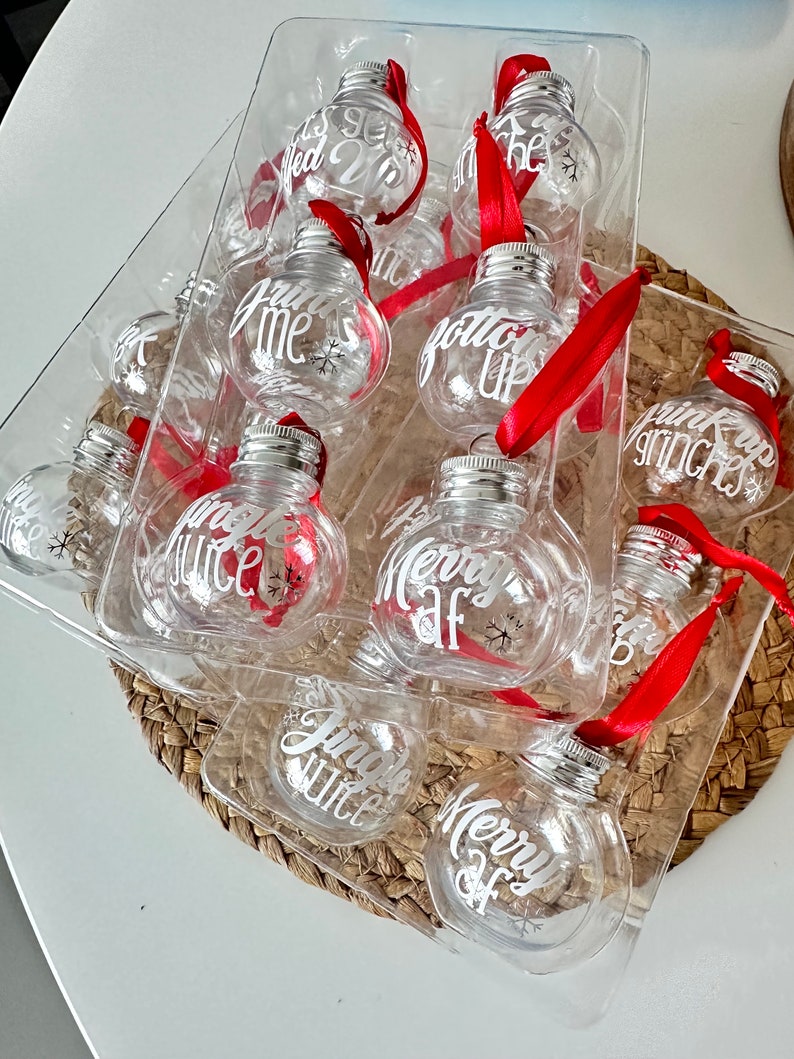 Christmas Booze Balls Ornaments. Funny Shot Glass For Stocking Stuffers As Christmas Presents. Bundle of 6 With Custom Options. image 9