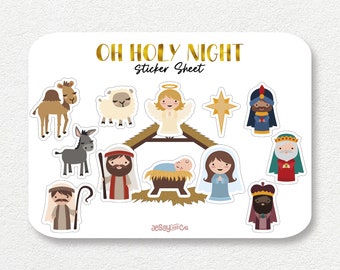 Nativity/Christmas Theme Sticker Sheet for Planner and Bullet Journal, Vinyl Sticker Paper Matte