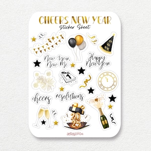 Stickervel nieuwjaarsthema voor planner en Bullet Journal, mat vinylstickerpapier