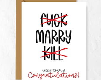 Fuck, Marry, Kill. Congrats! | Wedding Handmade Greeting Card