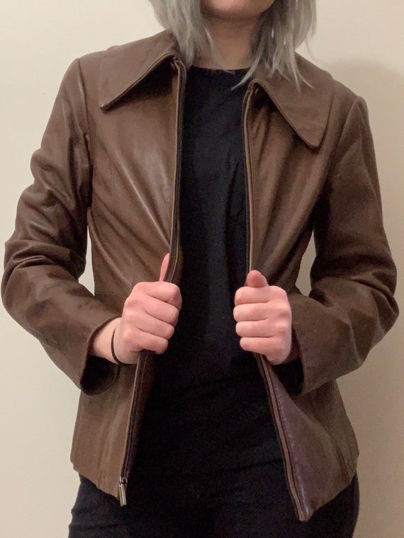 Chocolate Brown Leather Lapel Jacket