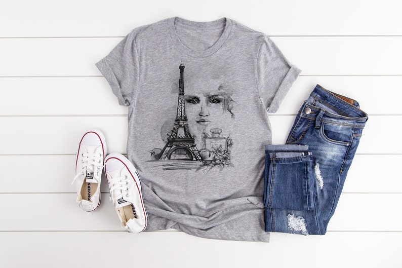 Paris/ Watercolor face/ French perfume/ T-shirts for women/ image 0