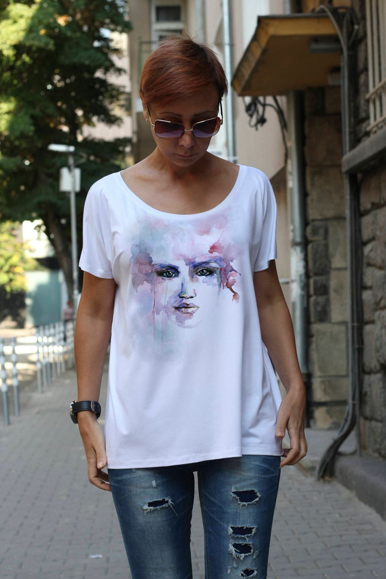 Woman face drawing/ Watercolor drawing/ T-shirts/ Graphic tee/ image 0