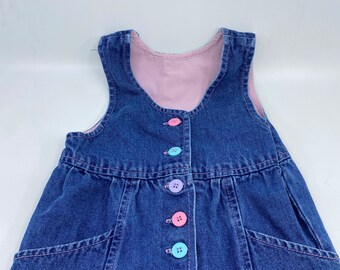 Vintage Eaton kids denim overalls pink lining size 24m toddler