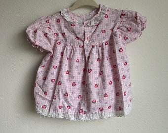 Vintage Kids Pink flowers and strawberries dress with matching bloomers size 3-6M