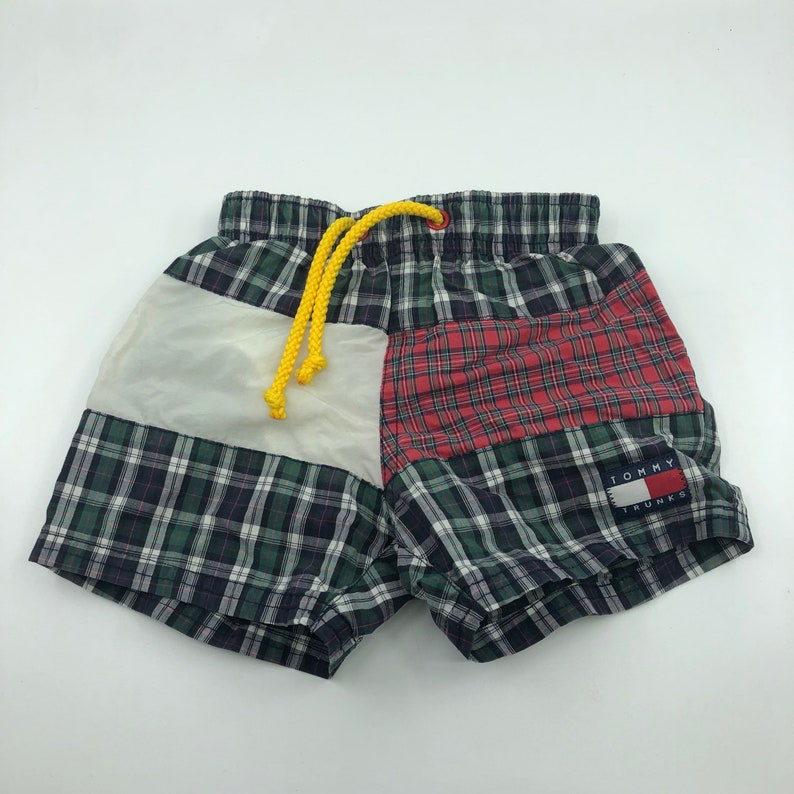 3-6M Vintage Tommy Hilfiger plaid flag drawstring swim trunks