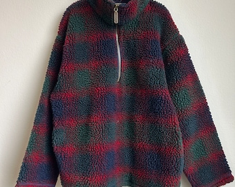 Vintage LL Bean half zip fleece plaid made in USA kids small 9/10