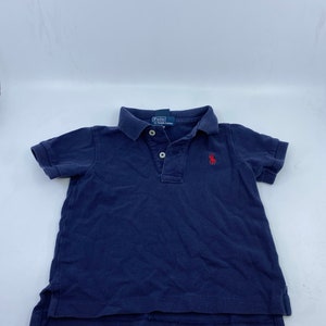 Polo Ralph Lauren vintage azul marinho e vermelho pônei camisa polo tamanho 12M bebê