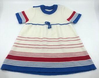 18-24M vintage striped dress red white and blue