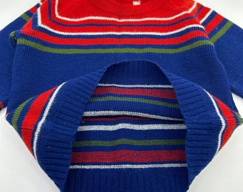 Vintage striped sweater 70s or so tag gone but fits about 12-18 months red and blue