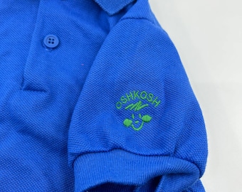 Vintage 90s Oshkosh B’Gosh royal blue with green embroidery polo shirt made in USA size 3T