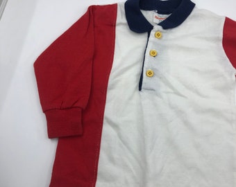 24m Vintage Healthtex red and white long sleeve polo shirt made in USA