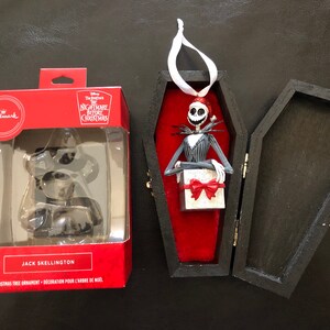 Black wooden coffin with Jack Skellington christmas ornament
