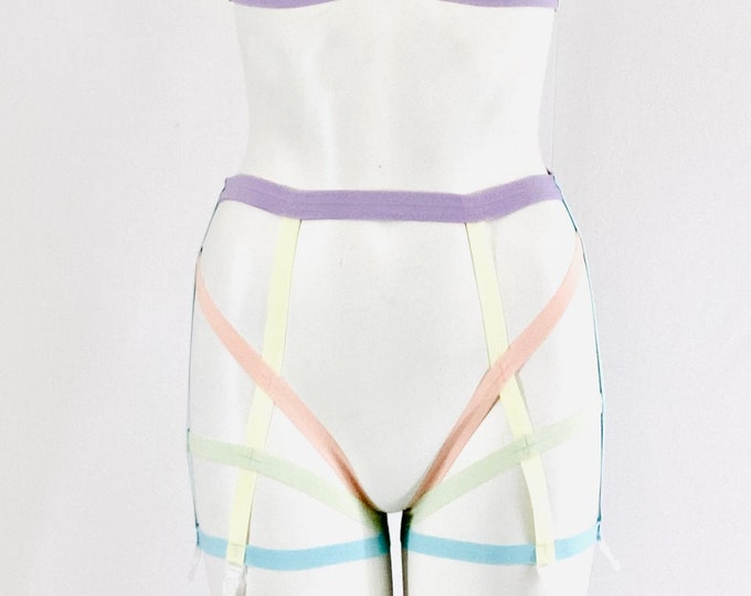 Rainbow Harness: Pride Outfit, Festival Fashion, LGBTQ+ Lingerie, Pastel Lingerie, Pole Fitness Clothing, Pastel Goth, Body Harness Lingerie