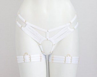 Cora Luna Cage Panties & Garter Set: White