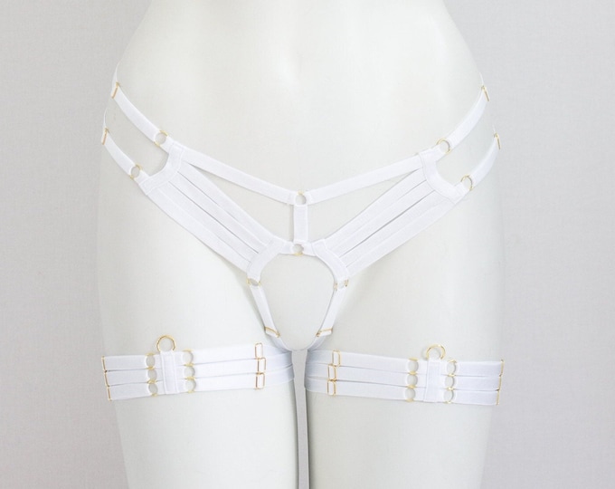 Cora Luna Cage Panties & Garter Set: White