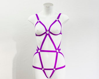 Neon Lingerie: Festival Bodysuit, Purple Lingerie, Purple Bodysuit, Exotic Dancewear, Rave Outfit, Boudoir, Burlesque Costume, Neon Purple