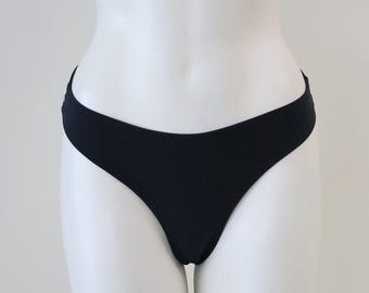 Black Thong Bikini Bottoms : Low Rise Glow Festival Underwear