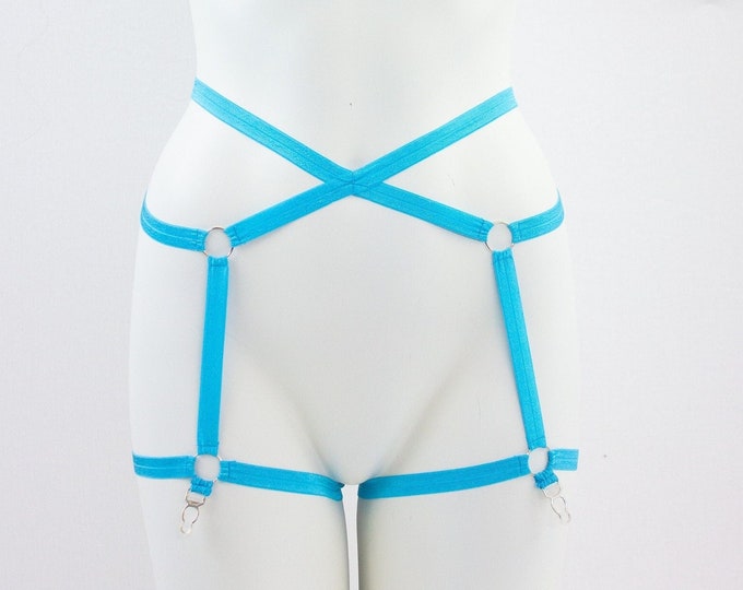 Body Harness Lingerie: Garter Belt, Harness Garter, Blue Garter Belt, Pin Up Accessory, Blue Lingerie, Neon Clothing, Festival Fashion, Sky
