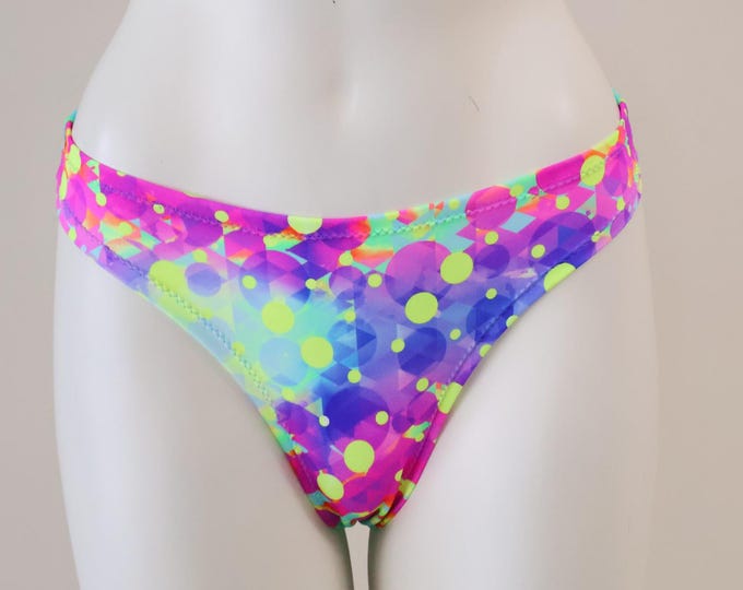 Thong Bikini Bottoms Psychedelic Print: Low Rise Glow Festival Underwear